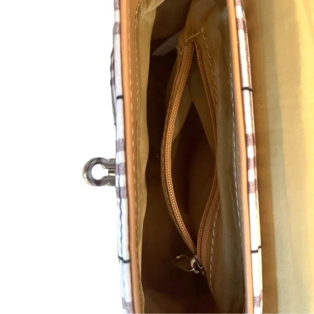 Crossbody Purse Shoulder Strap Adjustable Brown Plaid Satchel Organizer Handbag - Picture 7 of 12